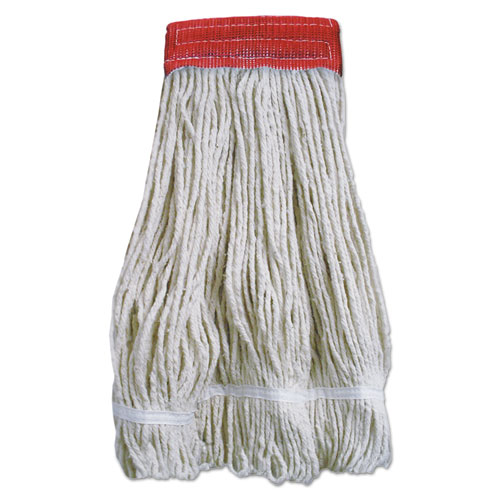 Wideband LoopedEnd Mop Heads, 20 oz, Natural w/Red Band, 12/Carton