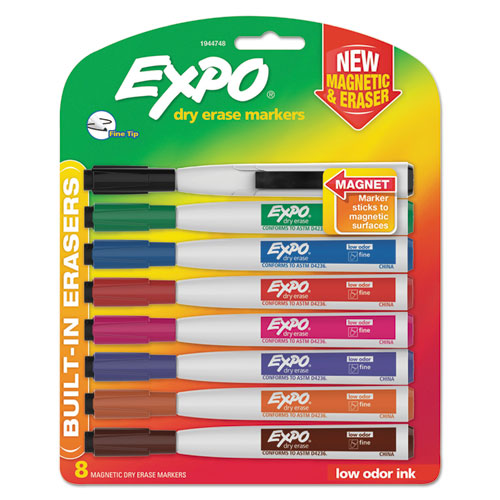 Dry Erase Marker, Fine Bullet Tip, Assorted Colors, 8/Pack