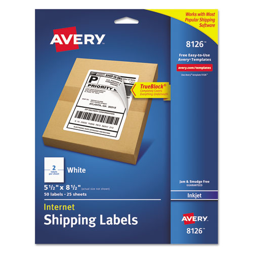 Avery® Shipping Labels w/Ultrahold & TrueBlock, Inkjet, 5 1/2 x 8 1/2, White, 50/Pack National