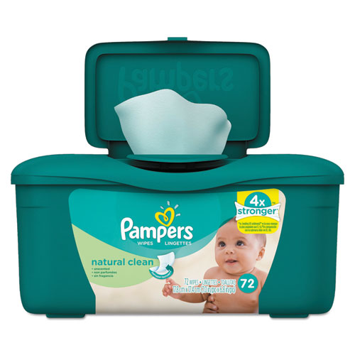 Pampers® Natural Clean Baby Wipes, Unscented, White, Cotton, 72/Tub, 8