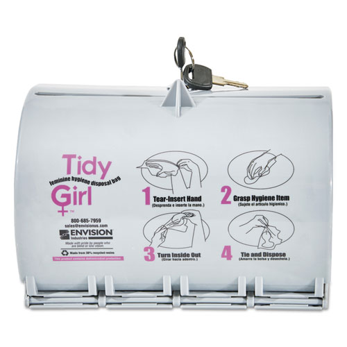 Stout Tidy Girl Plastic Feminine Hygiene Disposal Bag Dispenser, Gray