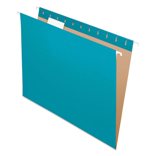 Colored Hanging Folders, Letter Size, 1/5Cut Tabs, Teal, 25/Box