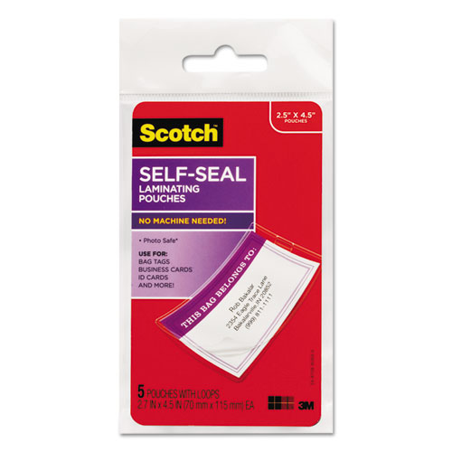 Scotch™ SelfSealing Laminating Pouches. 9.5 mil. 2 7/16 x 3 7/8. Business Card Size. 25 C.T