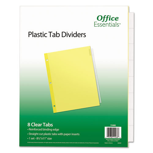Dove Technologies Plastic Insertable Dividers, 8Tab, 11 x 8.5, Clear