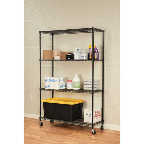 NSF Certified 4Shelf Wire Shelving Kit with Casters, 48w x 18d x 72h