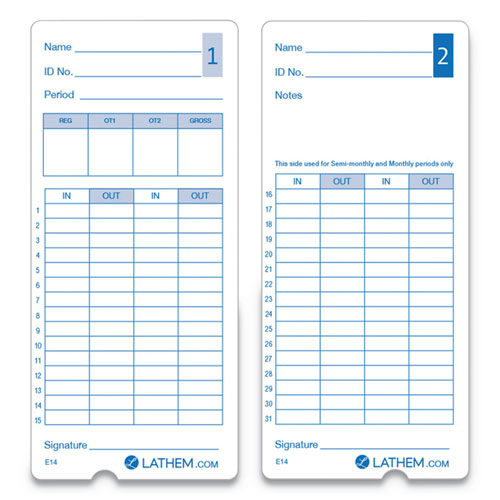 Lathem® Time Time Clock Cards for Lathem Time 400E, Two Sides, 3 x 7, 100/Pack Harter Supply