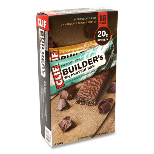 CLIF® Bar Builders Protein Bar, Chocolate Mint/Chocolate Peanut Butter, 2.4 oz Bar, 18 Bars/Box
