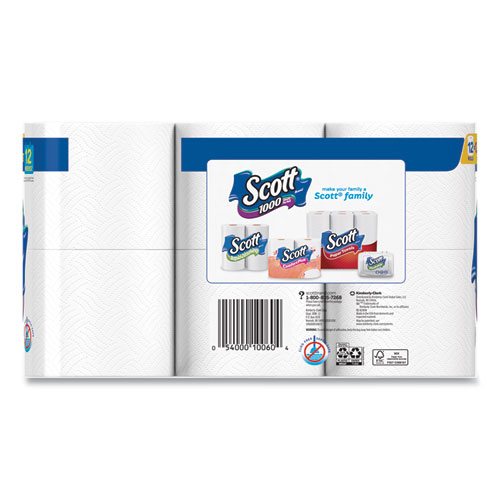 Toilet Paper, Septic Safe, 1Ply, White, 1,000 Sheets/Roll, 12 Rolls