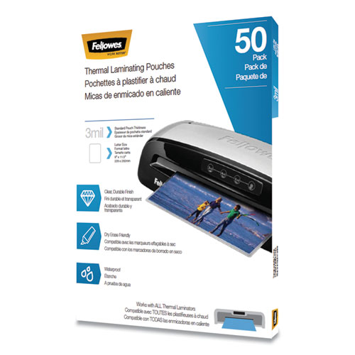 Fellowes® Thermal Laminating Pouches, 3 Mil, 9" X 11.5", Matte Clear