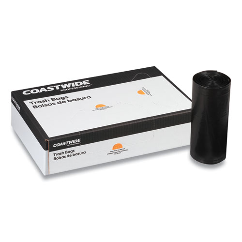 HighDensity Can Liners, 60 gal, 22 mic, 38" x 60", Black, 25 Bags/Roll, 6 Rolls/Carton