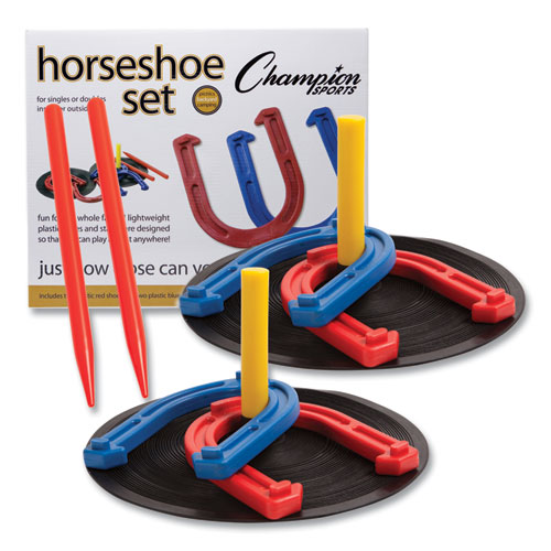 Indoor/Outdoor Rubber Horseshoe Set, 4 Rubber Horseshoes, 2 Rubber Mats