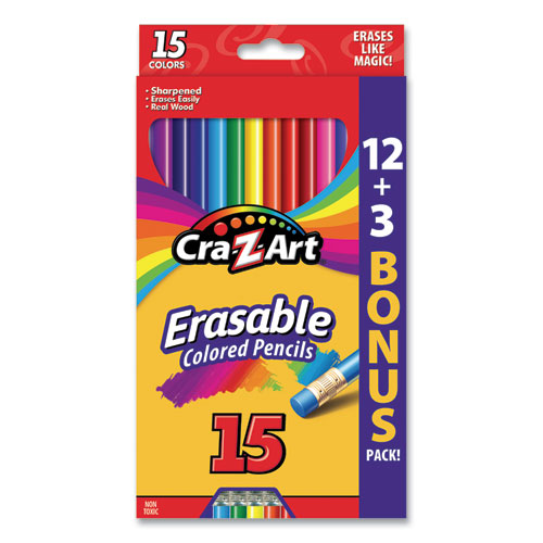 CraZArt® Erasable Colored Pencils, 15 Assorted Lead and Barrel Colors