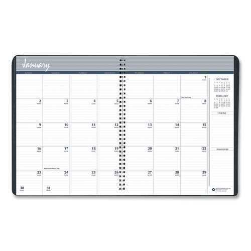 Monthly Hard Cover Planner, 11 x 8.5, Black Cover, 24Month (Jan to Dec
