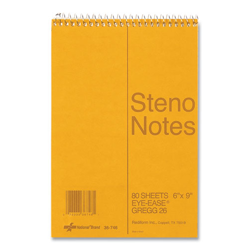 Standard Spiral Steno Pad, Gregg Rule, Brown Cover, 80 Eye Ease Green 6 x 9 Sheets Reporting