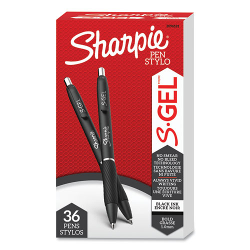 SGel HighPerformance Gel Pen, Retractable, Bold 1 mm, Black Ink, Black Barrel, 36/Pack