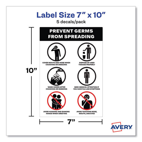 Preprinted Surface Safe Wall Decals, 7 x 10, Prevent Germs from