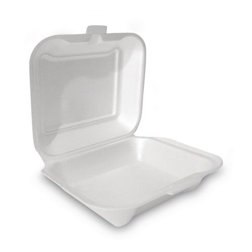 Foam Hinged Lid Container, Secure One Tab Latch, Poly Bag, 7.81 x 8.75