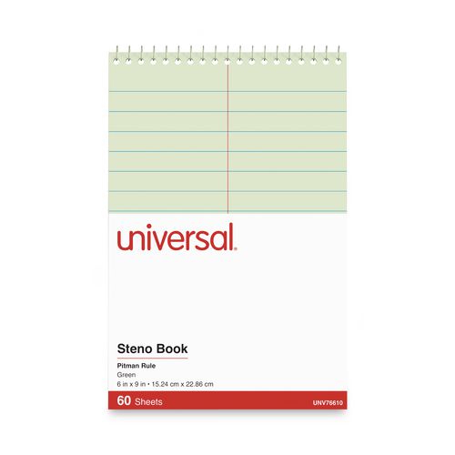 Steno Pads, Pitman Rule, Red Cover, 60 Green Tint 6 x 9 Sheets