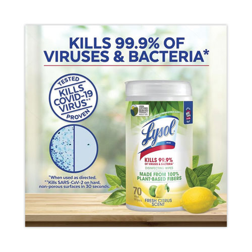 Disinfecting Wipes II Fresh Citrus, 1-Ply, 7 x 7.25, White, 70 Wipes