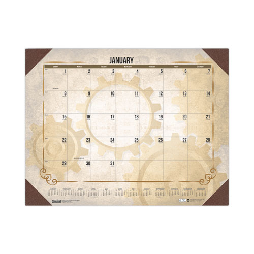 Recycled Vintage Desk Pad Calendar, Vintage Artwork, 22 x 17, Sepia