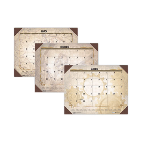 Recycled Vintage Desk Pad Calendar, Vintage Artwork, 22 x 17, Sepia