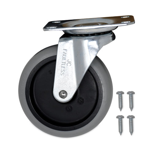 NonMarking Plate Casters, Swivel Mount Plate, 4" Wheel, Black/Gray/Silver