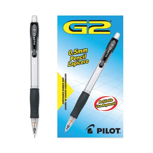 Pilot® G2 Mechanical Pencil, 0.5 mm, HB (2), Black Lead, Clear/Black