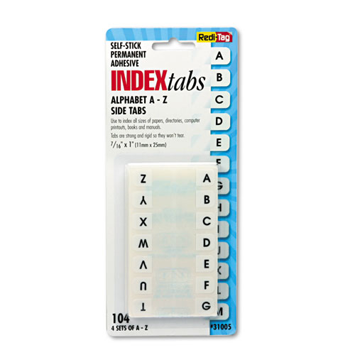SideMount SelfStick Plastic AZ Index Tabs, 1 inch, White, 104/Pack