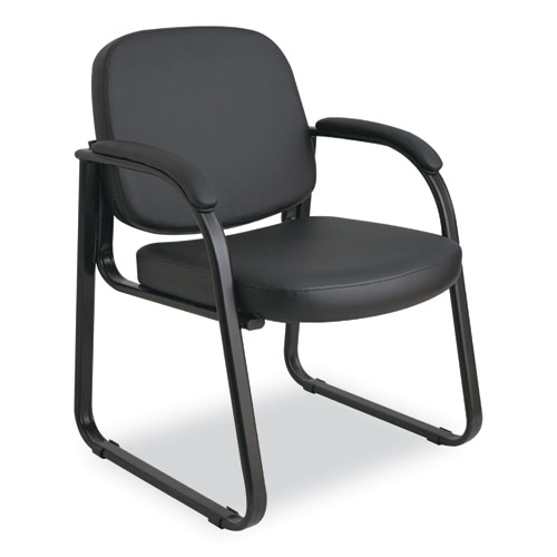 Alera Genaro Series Guest Chair Black Leather Sled Base Alera Genaro Series Faux Leather HalfBack Sled Base Guest Chair, 25" x