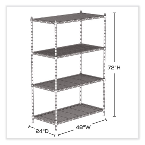 Industrial Wire Shelving, FourShelf, 48w x 24d x 72h, Metallic Gray