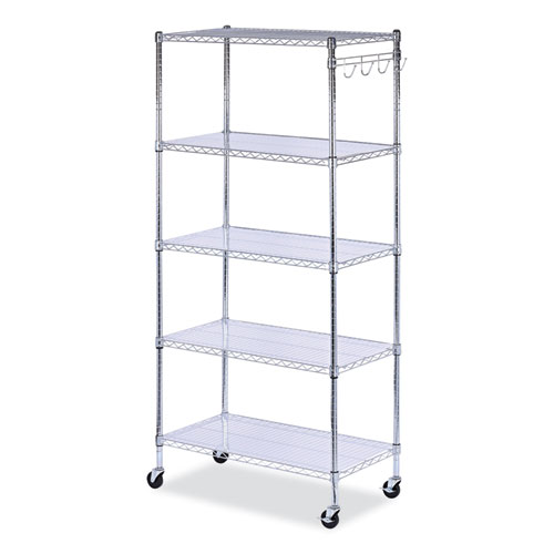 Alera® 5Shelf Wire Shelving Kit with Casters and Shelf Liners, 36w x