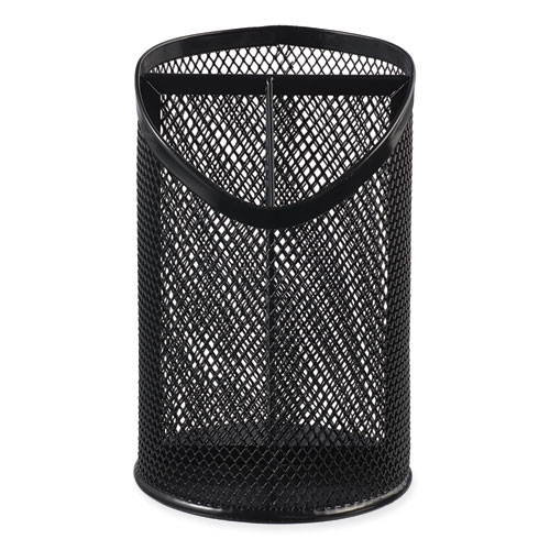 Metal Mesh Pencil Cup, 4.13" Diameter x 6"h, Black,OPEN