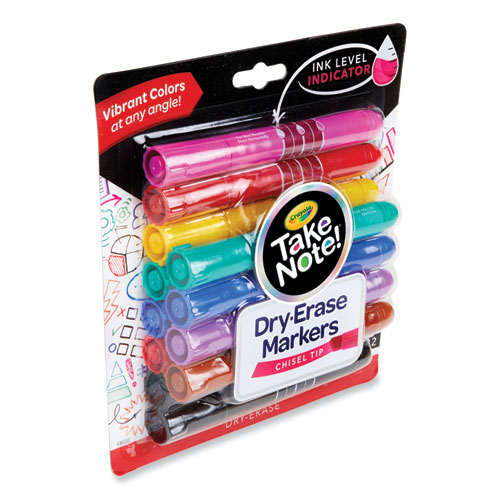Take Note DryErase Markers, Broad, Chisel Tip, Assorted, 12/Pack