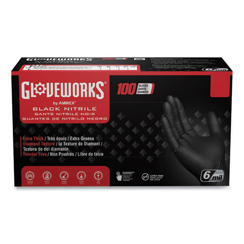 GloveWorks® by AMMEX® HeavyDuty Industrial Nitrile Gloves, PowderFree