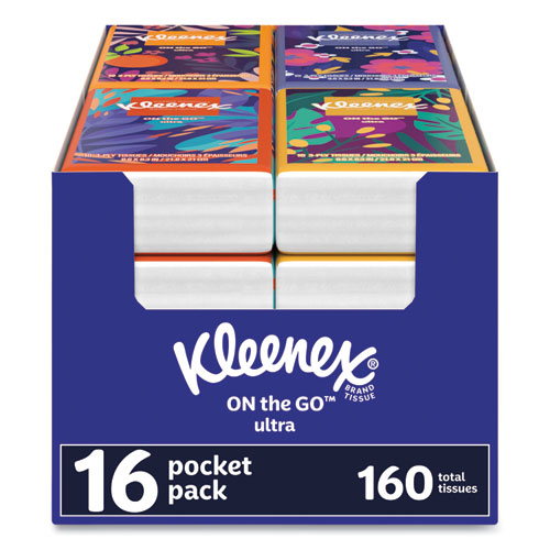 Kleenex® On The Go Packs Facial Tissues, 3Ply, White, 10/Pouch, 16