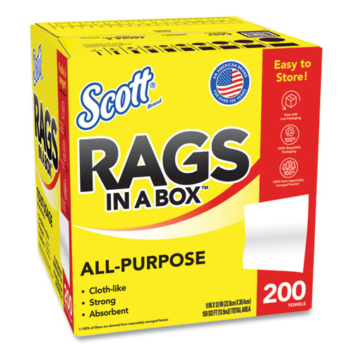 Scott® Rags in a Box, POPUP Box, 12 x 9, White, 200/Box Stigler