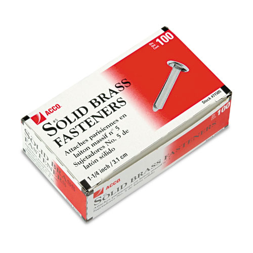 5 Brass Prong Paper Fasteners, 1.25" Capacity, Brass, 100/Box,OPEN