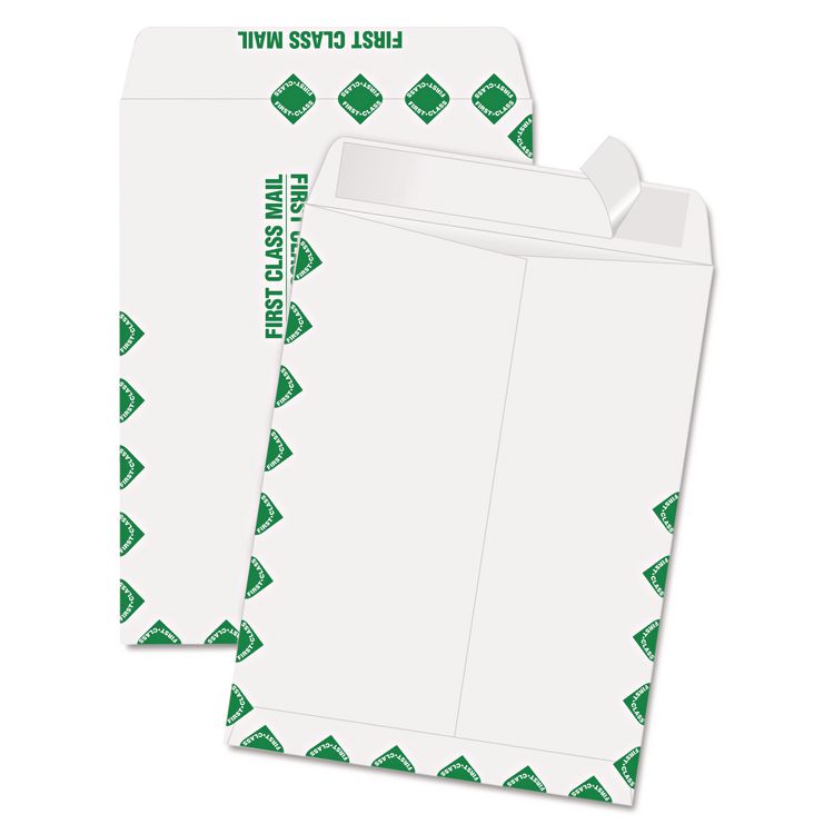 Redi Strip Catalog Envelope, 9 x 12, First Class Border, White, 100/Box