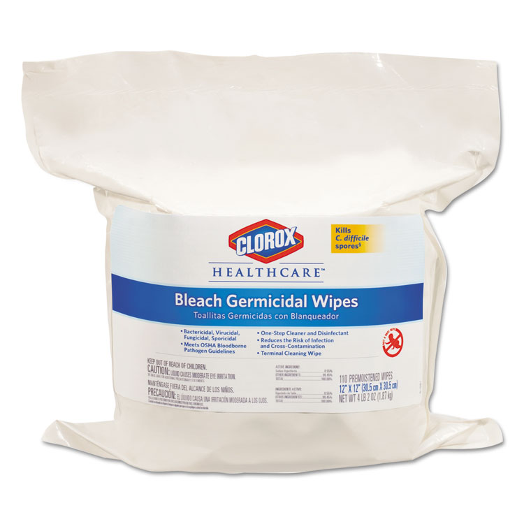 Bleach Germicidal Wipes, 12 x 12, Unscented, 110/Refill ELEVATE