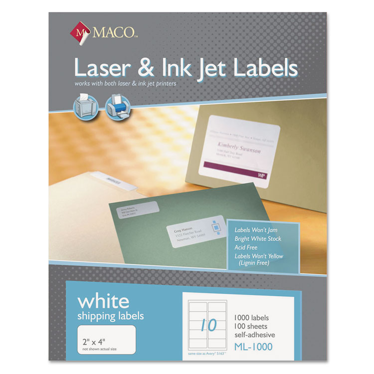 White Laser/Inkjet Shipping & Address Labels, 2 x 4, 1000/Box ELEVATE