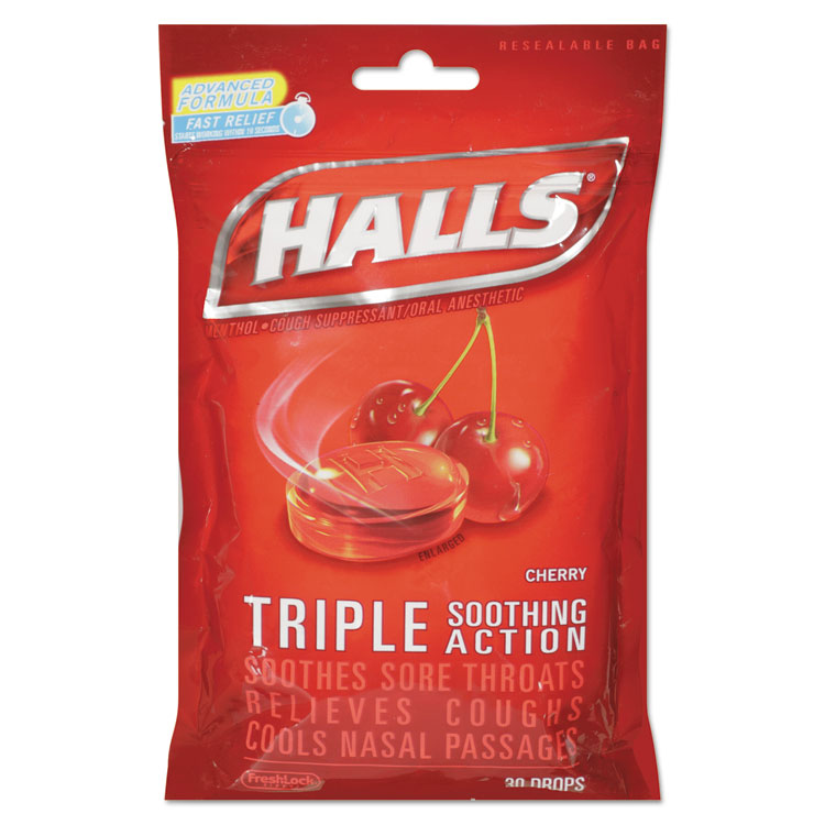 TRIPLE ACTION COUGH DROPS, CHERRY, 30/BAG, 12 BAGS/BOX Turner Supply