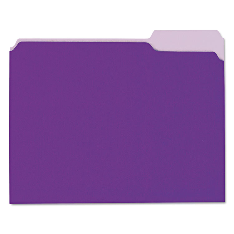 Interior File Folders, 1/3Cut Tabs, Letter Size, Violet, 100/Box