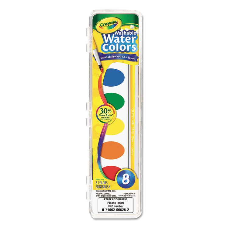 CYO530525 Crayola® 530525 Washable Watercolor Paint, 8 Assorted