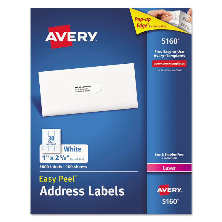 Easy Peel Mailing Address Labels, Inkjet, 1 x 2 5/8, White, 3000/Box