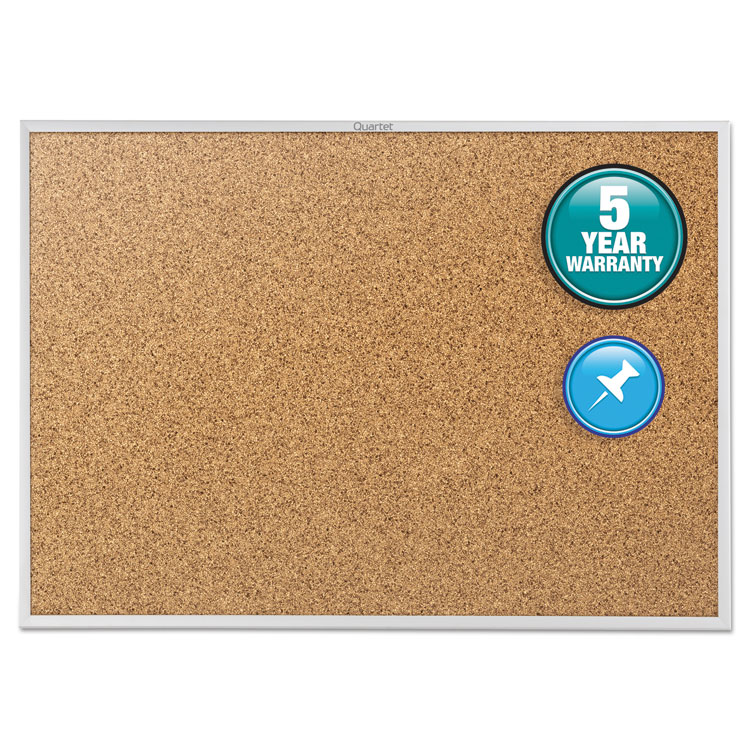 Classic Cork Bulletin Board, 24 x 18, Silver Aluminum Frame ELEVATE