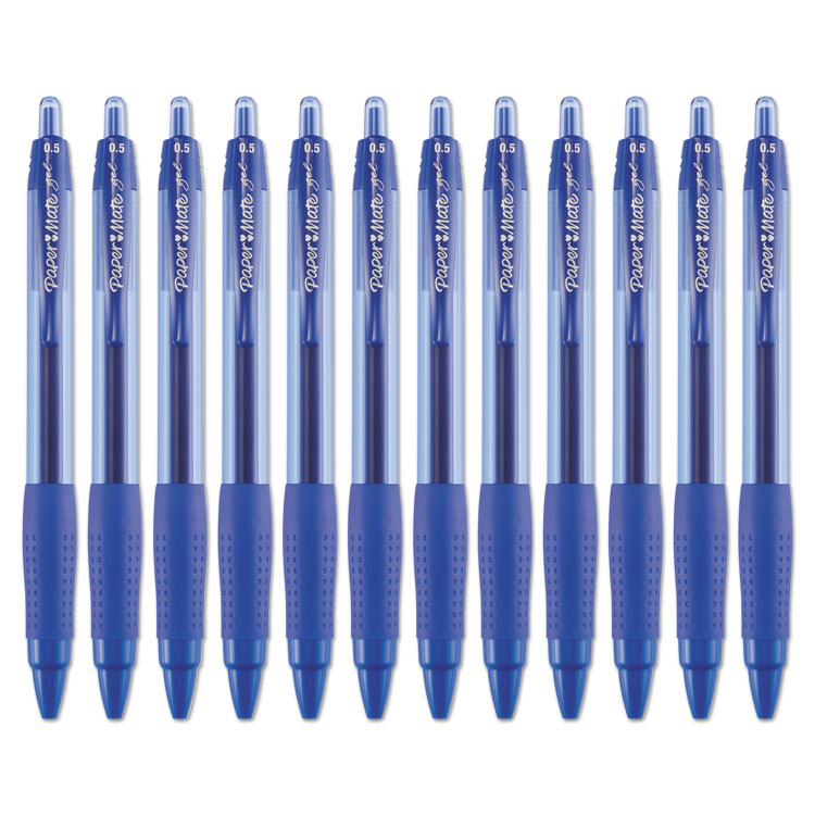 Retractable Gel Pen, Fine 0.5mm, Blue Ink, Translucent Blue Barrel, Dozen PAP1753363ES