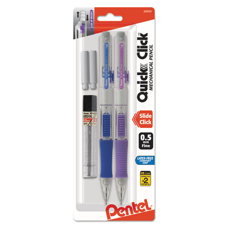 QUICK CLICK MECHANICAL PENCIL, HB, NO.2, 0.5 MM, ASSORTED BARREL, 2