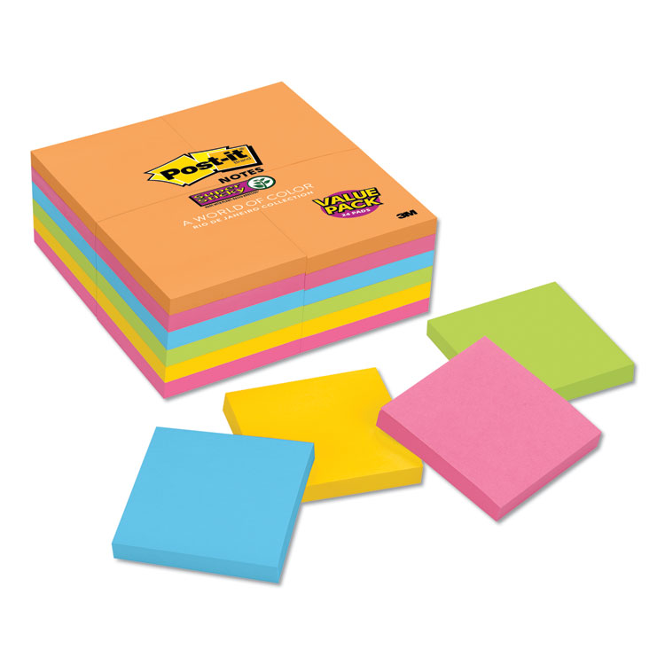 MMM65424SSAU Postit® Notes Super Sticky 65424SSAU Pads in Energy Boost Collection Colors, 3