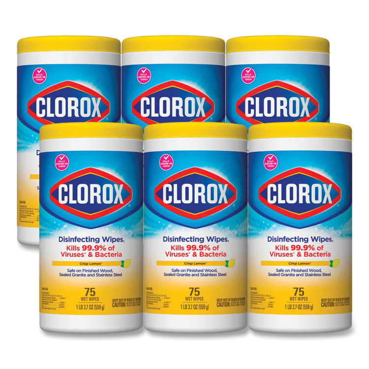 CLO01628 Clorox® 01628 Disinfecting Wipes, 7 x 7.75, Crisp Lemon, 75