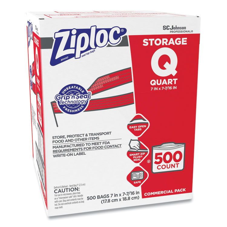 SJN682256 Ziploc® 682256 Double Zipper Storage Bags, 1 qt, 1.75 mil
